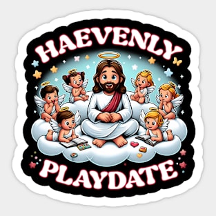 Heavenly Playdate, lovely angel jesus, play games or read books together Sticker